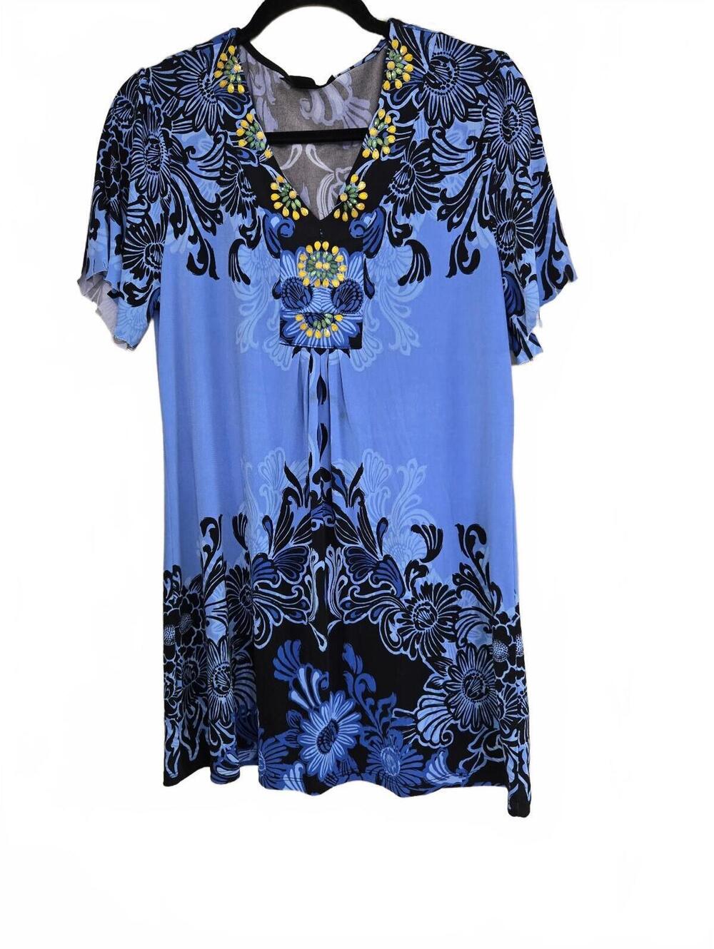 Style & Co. Blue and Black Floral Embellished Dress Size L